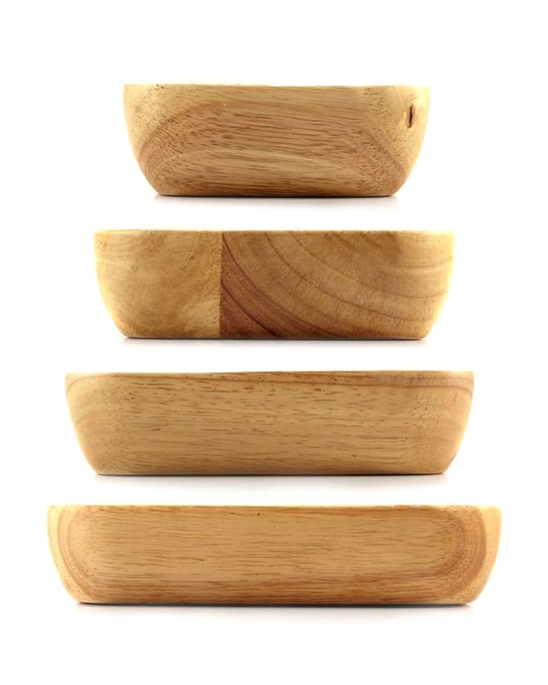 Square Wood Bowl 4 Sizes Salad Bowl Set Large Small Wooden Plate Snack Dessert Serving Dishes Food Container Wooden Tableware (14)