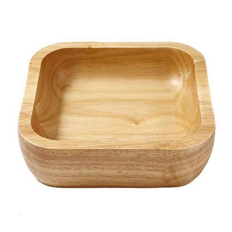 Square Wood Bowl 4 Sizes Salad Bowl Set Large Small Wooden Plate Snack Dessert Serving Dishes Food Container Wooden Tableware (10)